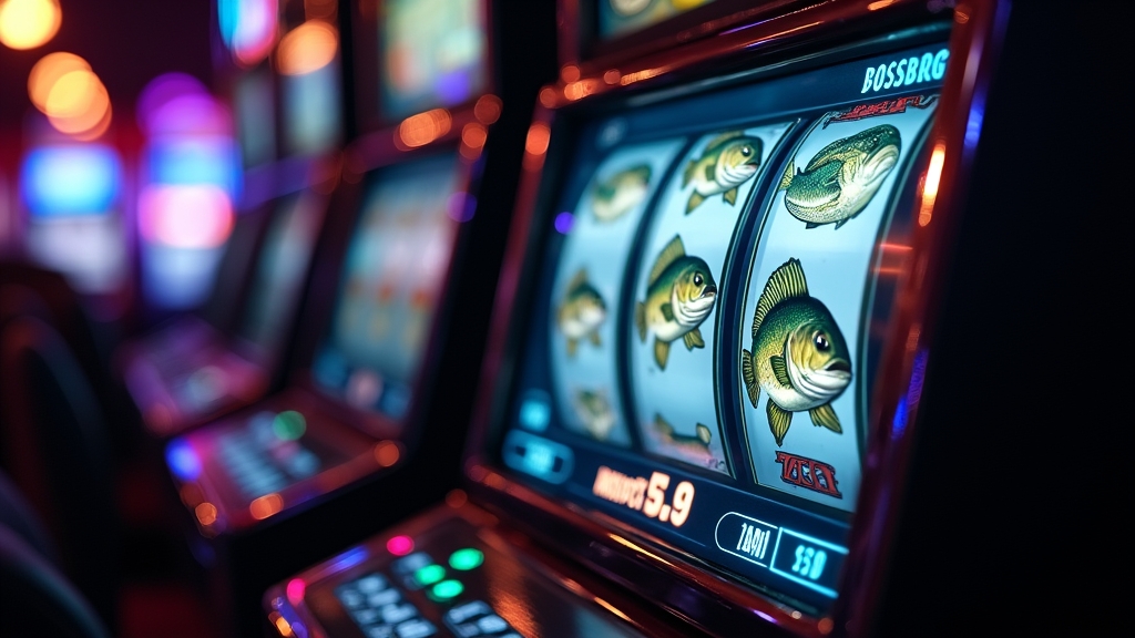 Fishing-themed slot game screen showing the Big Bass Splash demo in a dark casino setting